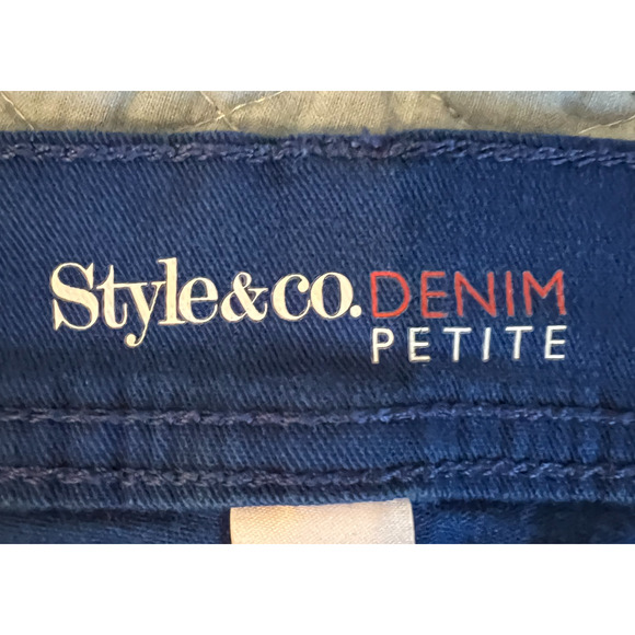 Style Co Pants Womens Size 14P Blue Tummy Control Mid Rise Zip Close Denim - Picture 2 of 12